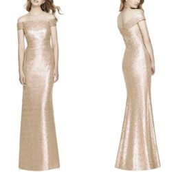 NWOT Dressy Collection Vivian Diamond Rose Gold Sequin Gown Sz. 10