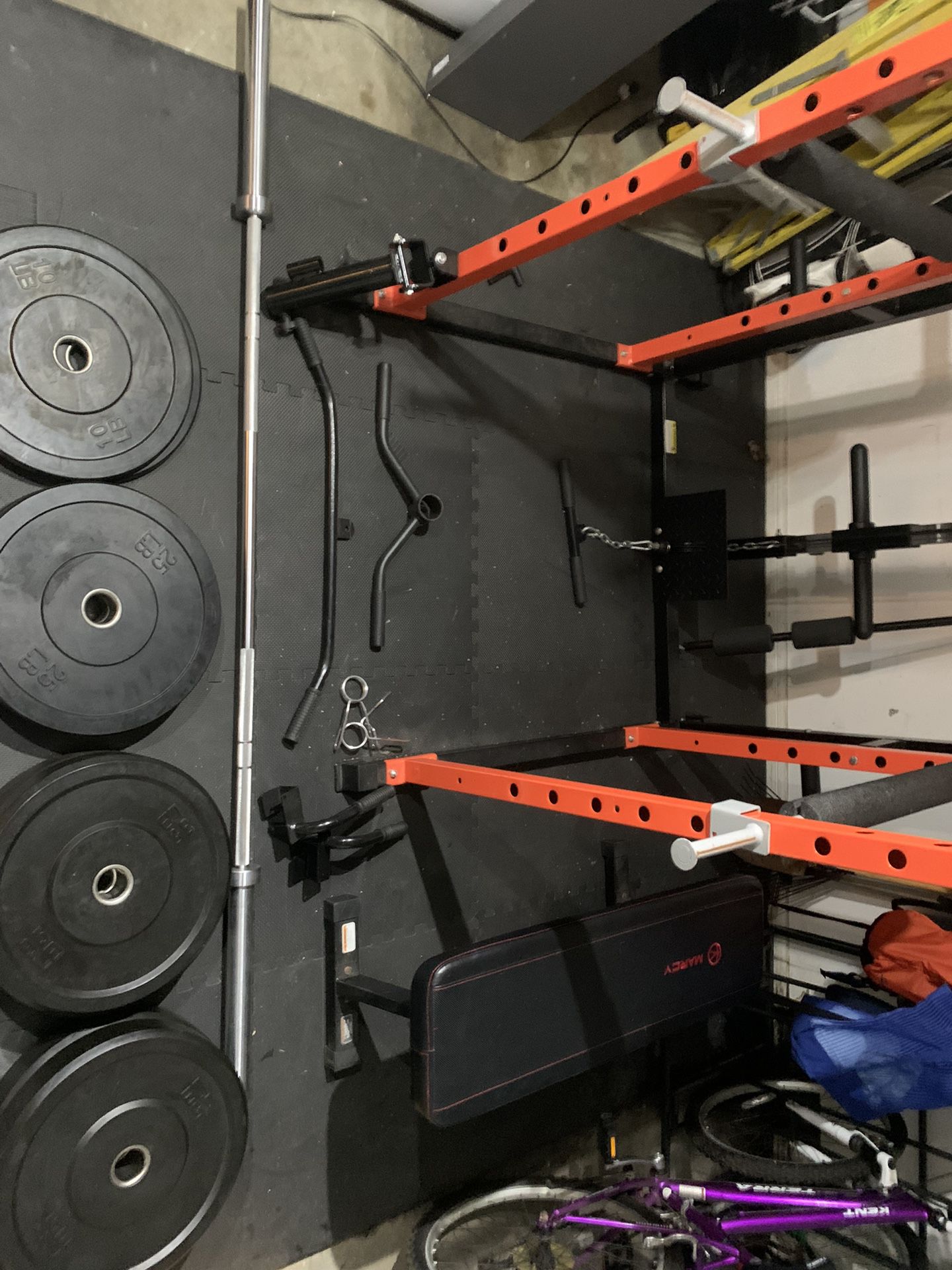 Squat Rack Bench Press With Barbell And Weights