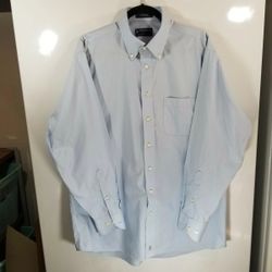 STAFFORD LONG SLEEVE DRESS SHIRT BLUE SOLID COLOR travel fit wrinkle free Oxford men's 17 1/2 34 35