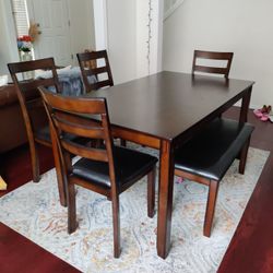 Brown Black Dining Table Set With A Bench Six Seater