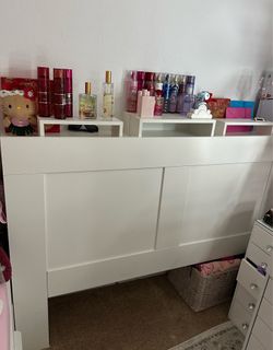 Queen bed frame with shelf