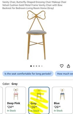 Butterfly Bow Vanity Chair Gold Frame Grey Cushion