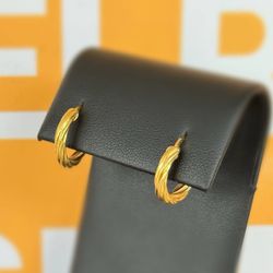 18k solid yellow gold round twisted hoop earrings