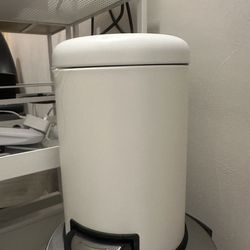 Small white step on trash can