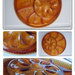 Deviled Egg Relish Plate Indiana Glass Amber Tree Of Life Party Platter Vintage