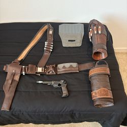 Mandalorian Leather Belt + Bandolier + Leg Armor + Blaster + Grey Ab Tasset