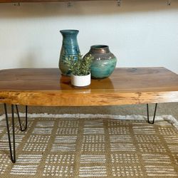 Live Edge Slab Mid Century Coffee Table 