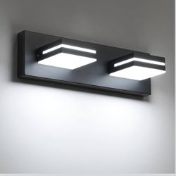 SineRise LED Modern Bathroom Vanity Light Fixtures (2-Light, 15.5-Inch), Matte Black Modern Acrylic Bathroom Wall Lighting Fixtures Over Mirror (Cool 