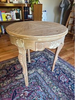 Carved Wood Round Side Table plant stand End