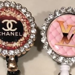 2 Luxury Gold Silver  Crystal Bling ID badge reels holders nurse RN swivel Alligator Clips