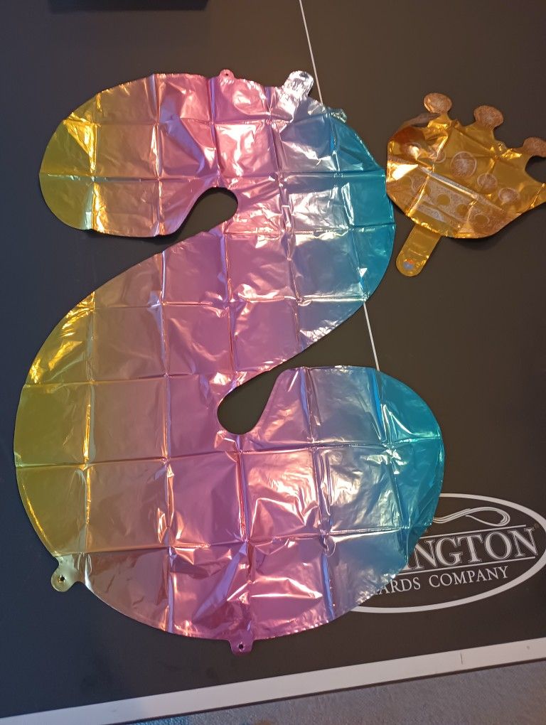 Large Rainbow Gold Crown Number Foil Balloon Birthday