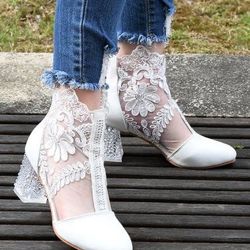 Patent And Lace Wedding Booties