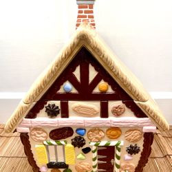 Large New Cookie Candy Jar Gingerbread House Exellent Condition Size In Pictures