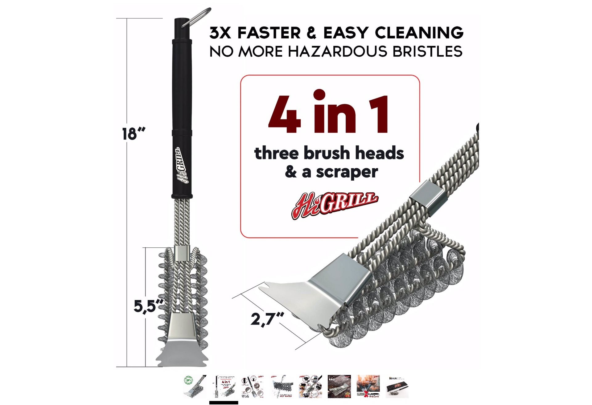 GRILL BRUSH-BBQ BRUSH- BBQ CLEANING BRUSH AND SCRAPER- GRILL CLEANER-SAFE BRISTLE FREE BBQ GRILL BRUSH