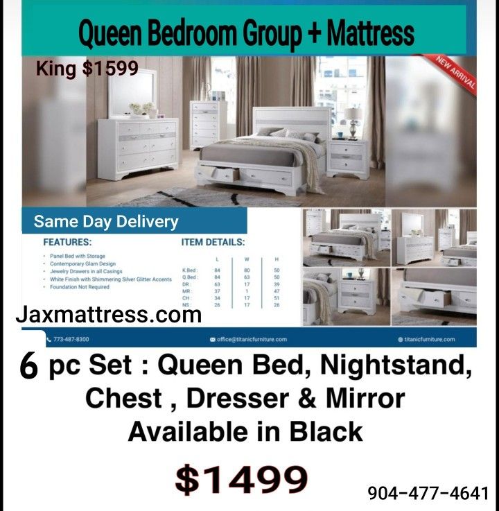 New 6 Pc Bedroom With Mattress Included