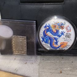 2024 colorized blue and orange dragon 1 ounce also a old boo Japanese square mon