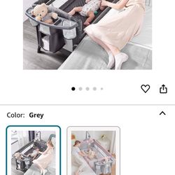 Baby Bassinet Bedside Crib, Pack and Play with Mattress, Diaper Changer and Playards from Newborn to Toddles, Grey