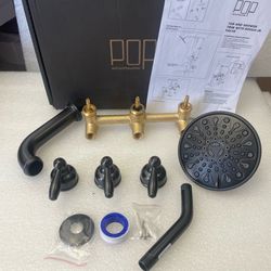 Tub Shower Faucet Set Valve Included 6-Inch Rain Shower Head Tub Spout and Triple handle