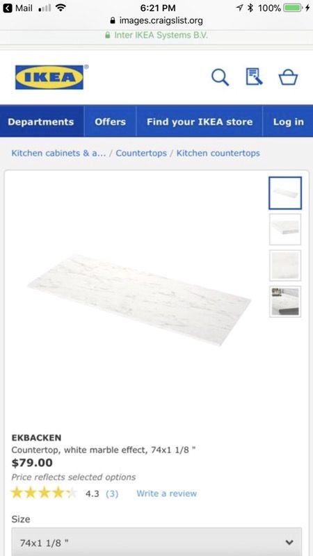 Two IKEA Ekbacken white carrera marble effect countertops