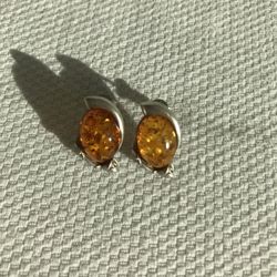 Earrings - Genuine Silver With Amber