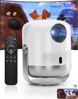 Remote Focus Movie Projector with WiFi 6 and Bluetooth, Native 1080P Smart Portable Room Projector for bedroom, Home Mini Projector 4K Support, Video 