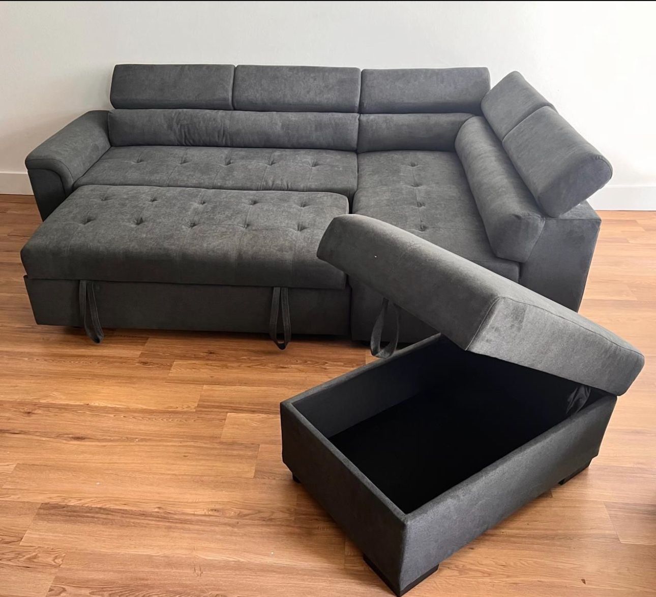 Modern Dark Grey Sofa Sectional Sleeper With Storage 🔥buy Now Pay Later 