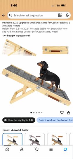 Pawaboo Foldable Dog Ramp for Bed, Portable Wooden Pet Ramp, 4 Adjustable