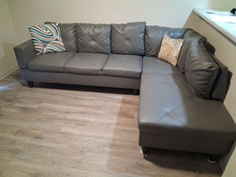 Gray Faux Leather Sectional Sofa with Chaise