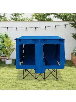 Double Camping Chair with Canopy Shade, 2 Person Folding Camping Chair with Cup Holders and Side Pocket, Foldble Double Beach Chair for Outside Fishin