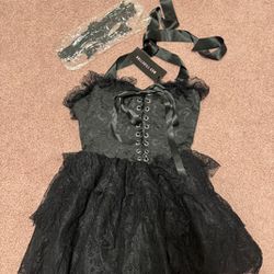 New Large Lace Black Dolls Kill Goth Gothic Victorian Cocktail Party Dress Costume 