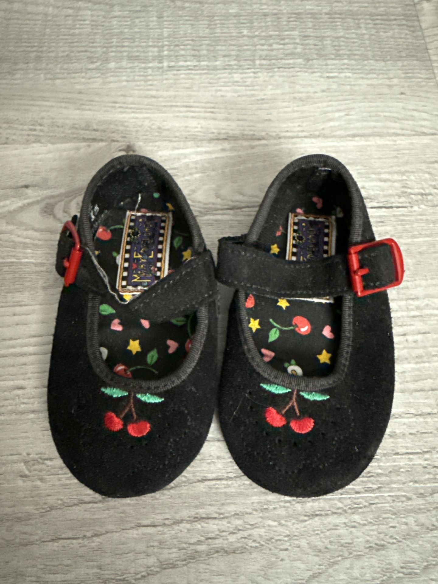 Mary Engelbreit Toddler Mary Jane Shoes Black Cherry Embroidered 1996 Vintage 7.5