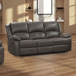 GRAY LEATHER RECLINER SET SOFA & LOVESEAT 