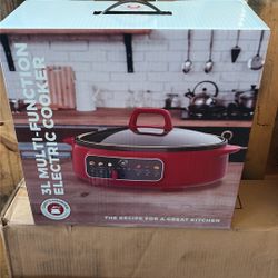 Chef's Counter 3L Electric Slow Cooker Red Non-Stick Easy Clean Cool Touch