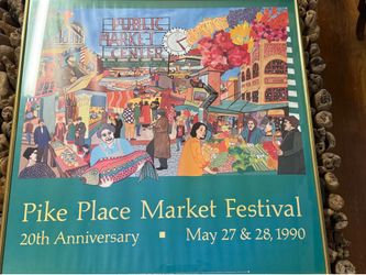 Vintage 1990 Pike Pl. market festival 20th anniversary framed poster