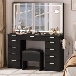 Black Vanity Mirror Desk