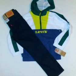 Levi's Boys Youth 2pc Hooded Windbreaker & Jean's Set- 6y 