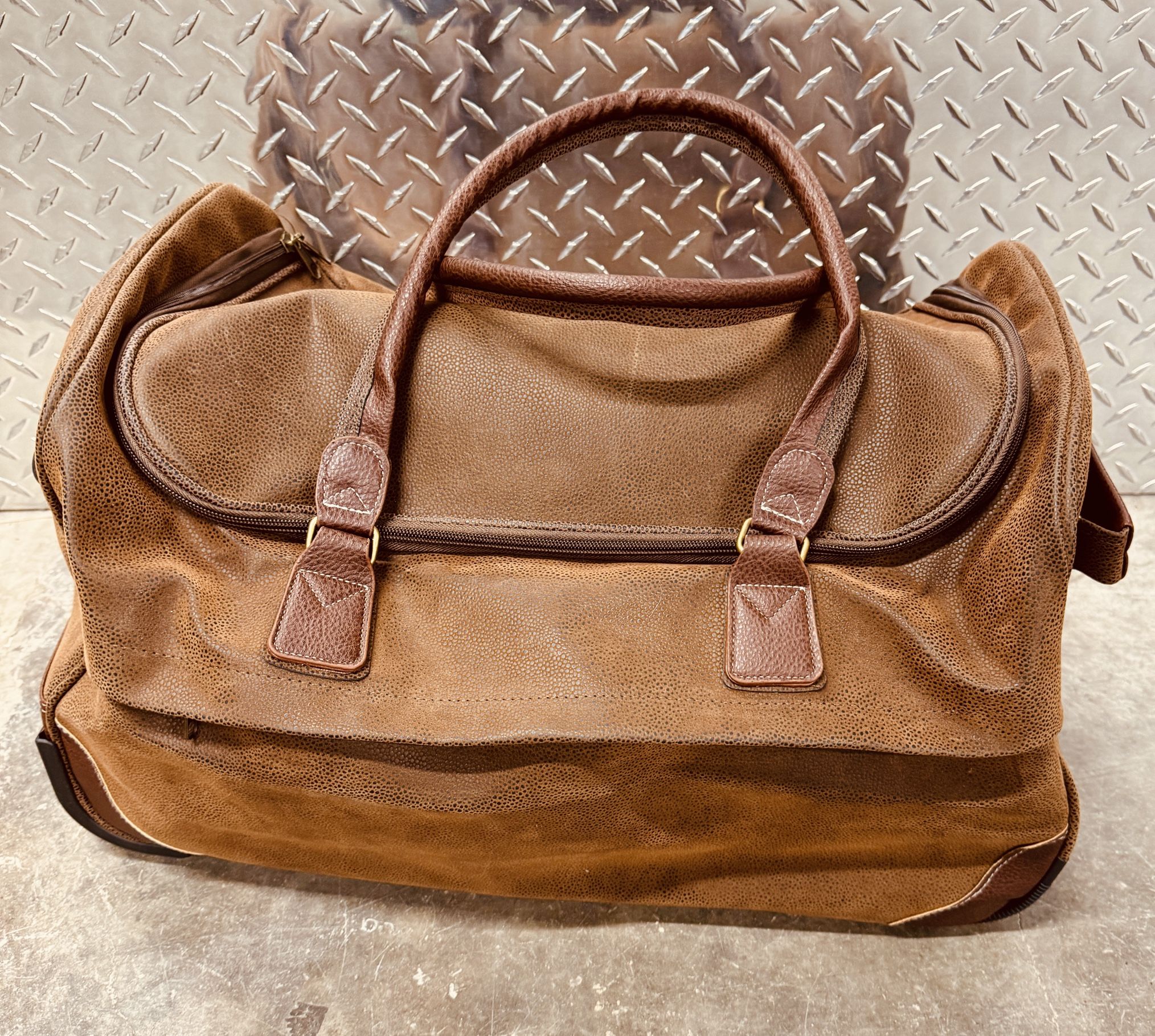Weekender Classic Brown Simulated Leather Rolling carry-on Duffel