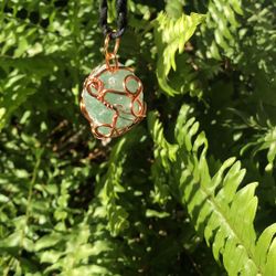 Green Fluorite Crystal Pendant Copper Wrapped