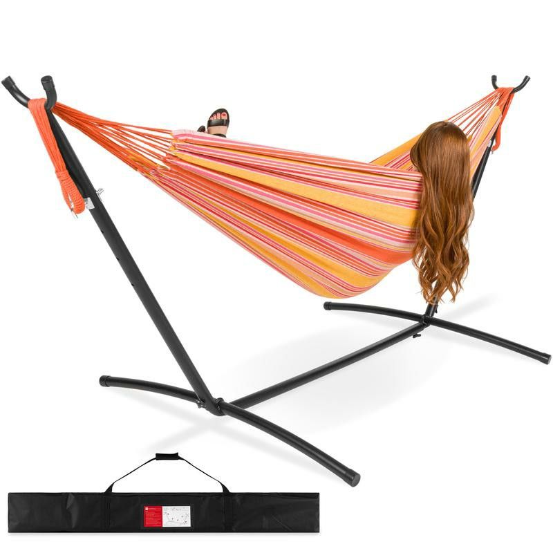 2-Person Brazilian-Style Double Hammock w/ Carrying Bag and Steel Stand

