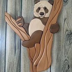 Intarsia Wood Art Handcrafted - PANDA BEAR wall art