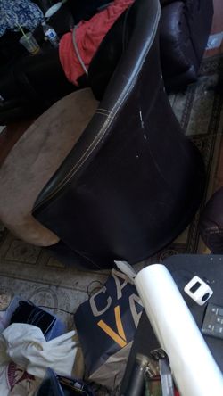 Over size chair with leather and suede.
