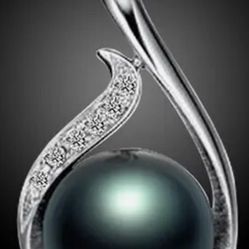 925 Sterling Silver Necklace With Black Pearl[PEN71]