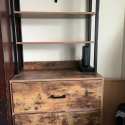 Lateral File Cabinet with 4-Tier Tall Storage Bookshelf, 2 Drawers with Lock