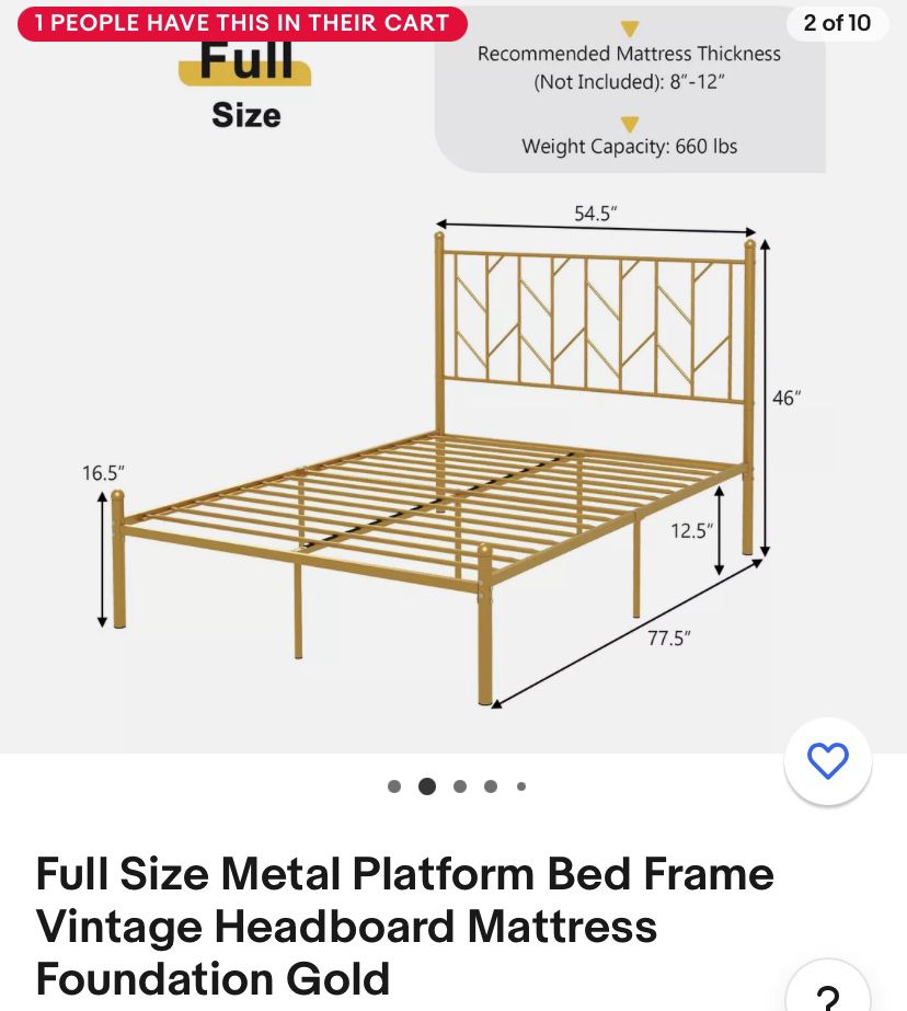 Tangkula Full Size Platform Bed Frame Heavy-duty Metal Bed Frame w/Sturdy Metal Slat Support Gold