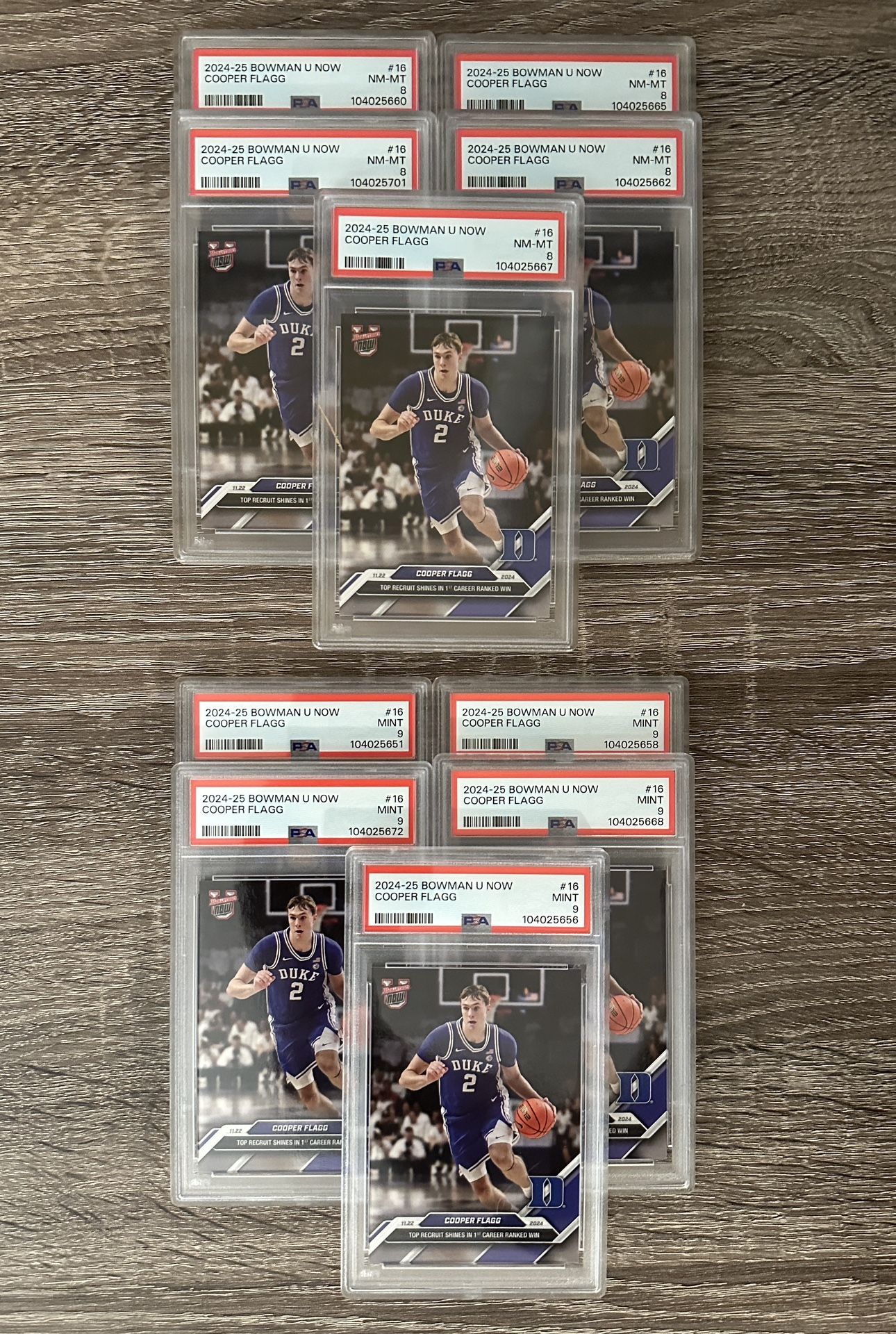 Cooper Flagg 2024-25 Bowman U NOW Lot (10 Cards) – PSA 8 & PSA 9 