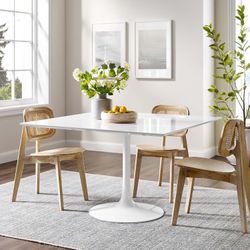 Modway Lippa 48" Mid-Century Modern Dining Table in White, 47 in Square