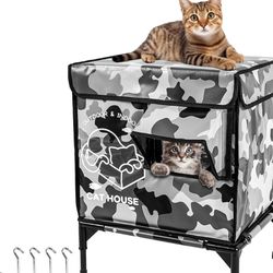 Cat House Outdoor, Indestructible Elevated Feral Cat Shelter Weatherproof with Escape Door,Outside Waterproof Insulated Strayed Cat House for Winter(C