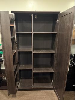 Tall Dark Wood Storage Cabinet / Office Supply Cabinet