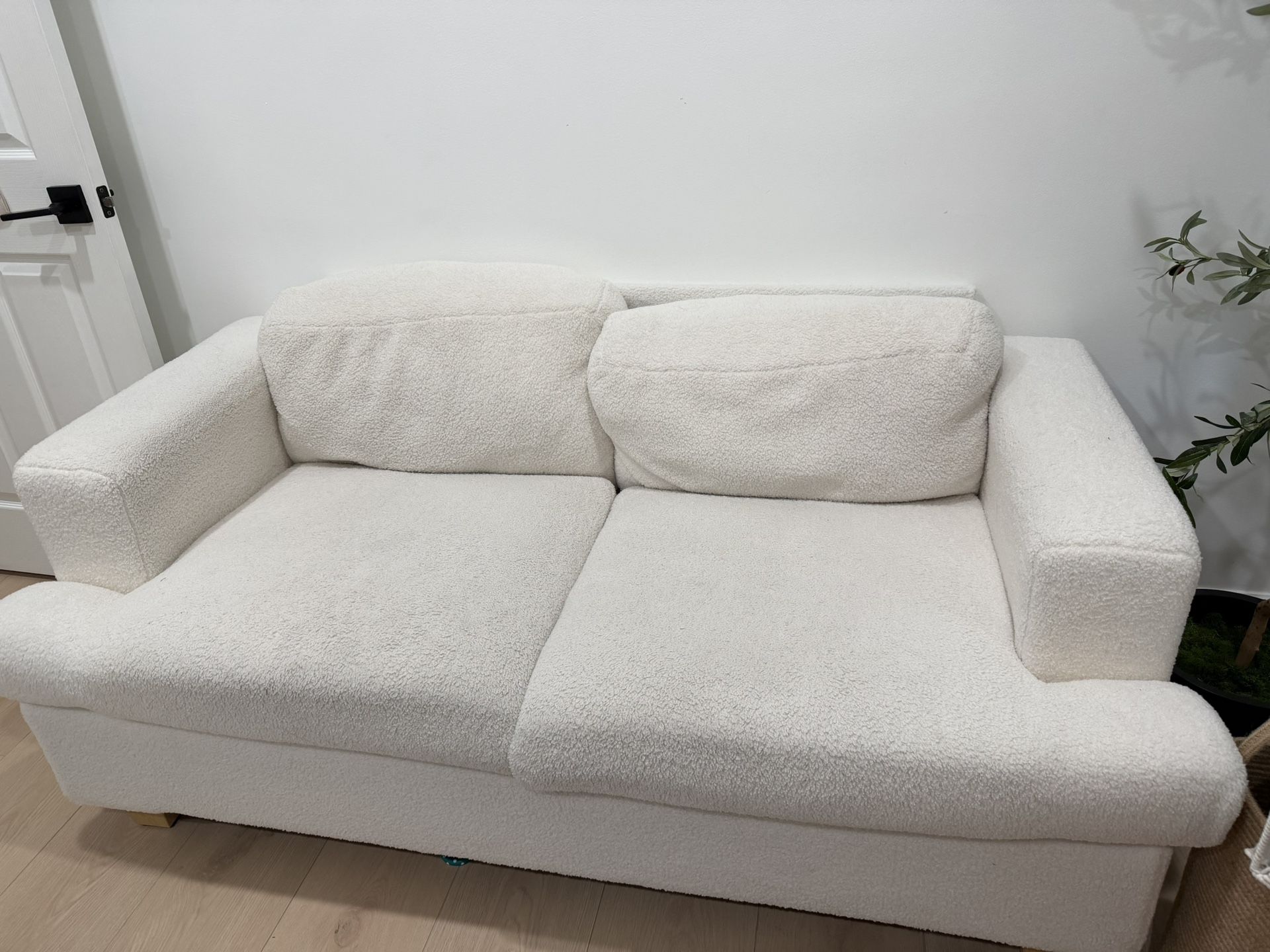 2 Seater White Fabric Couch