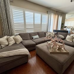 FREE!!! Extra Large 14 Foot Grey Feather Sectional With Ottoman